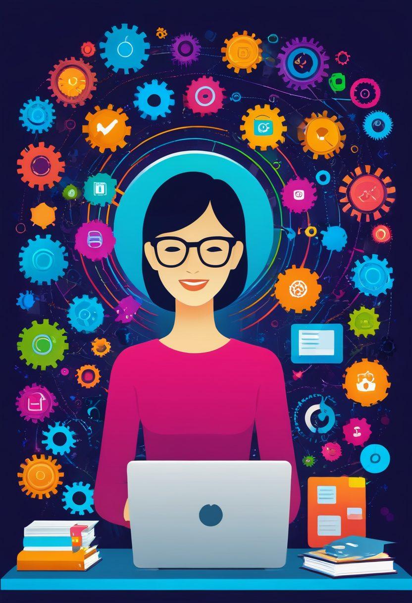 A visually striking illustration featuring an organized data registry with colorful, neatly arranged folders and digital interfaces. Include a joyful person interacting with a computer, surrounded by floating icons representing data strategies and satisfaction. Add abstract elements symbolizing efficiency and organization, like gears and checkmarks. The background should be bright and inspiring, conveying a sense of delight and accomplishment. vibrant colors. super-realistic.